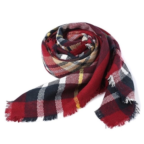 Cranberry Ultra Plush Plaid Blanket Scarf - Picture 3 of 4